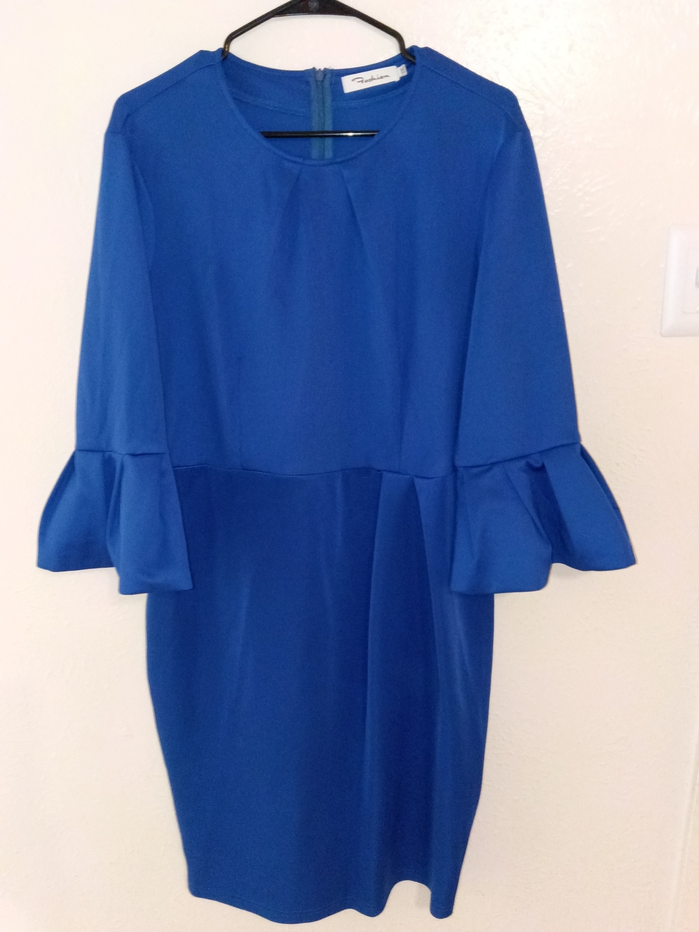 Blue Ruffle-Sleeve Sheath Dress